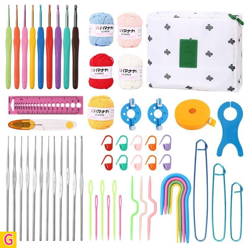59pcs Complete Knitting Crochet Craft Kit for Adult All-in Starter Set with Yarn Needles Hooks Measuring Tape Scissors-like Tool