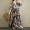 DIMANAF 2026 New Plus Size Spring Summer Beach Vintage Lady Long Dress Women Loose Oversize Maxi Floral Print