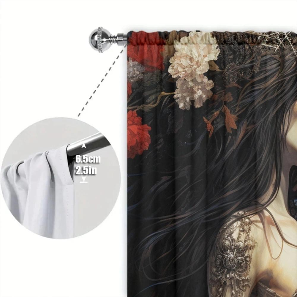 Couple Skeleton Art Printed Curtain for Home Decor - Rod Pocket Window Treatment for Bedroom, Kitchen, Living Room