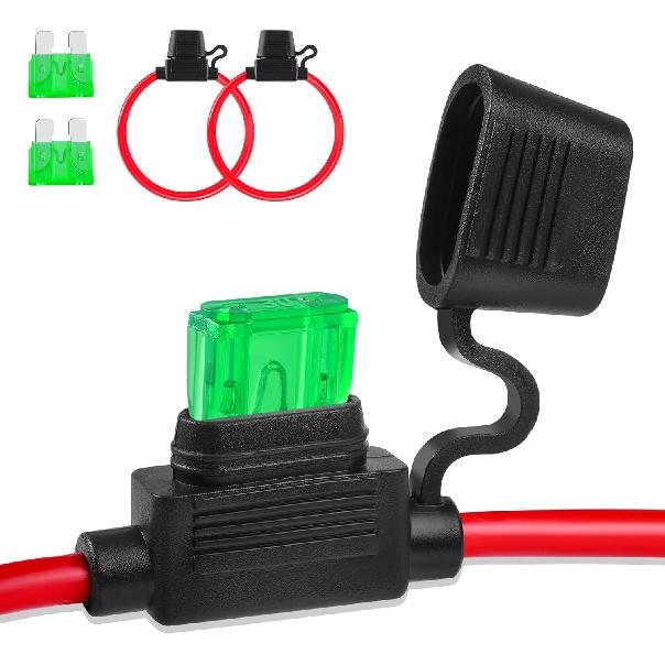 Inline Fuse Holder 12V 2 Pack, Extended Version 12 AWG Waterproof Blade Fuse Holder 13.8 Inch, in Line Fuse Holders 12V with 2 Pcs Standard Car Fuses