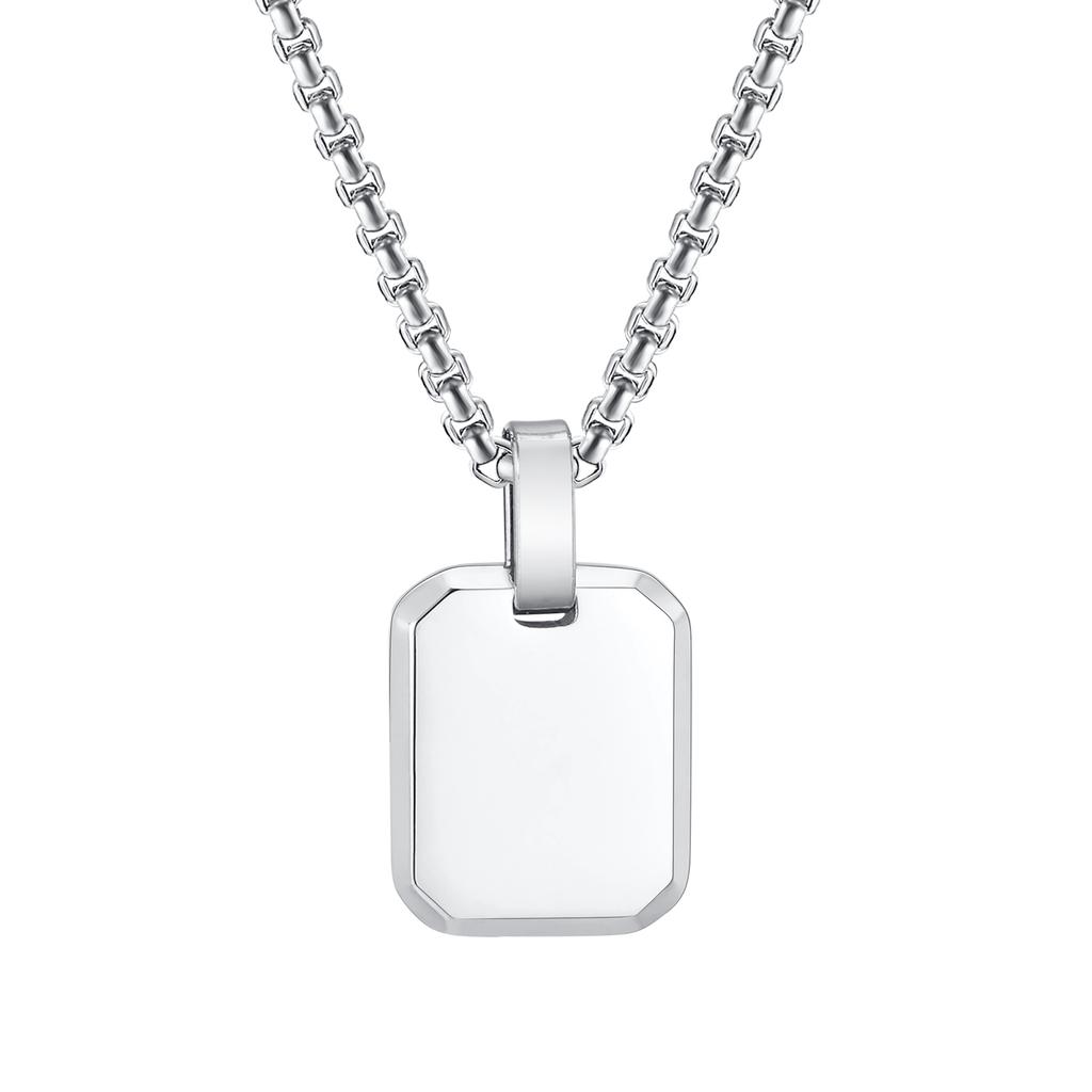 Engrave Square Necklace Personalized Tag ID Pendant, Stainless Steel Gold Plated Jewelry for Women Men Girl Christmas Birthday