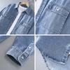Autumn Men's Retro Light Denim Long Sleeve Shirt with Double Pockets