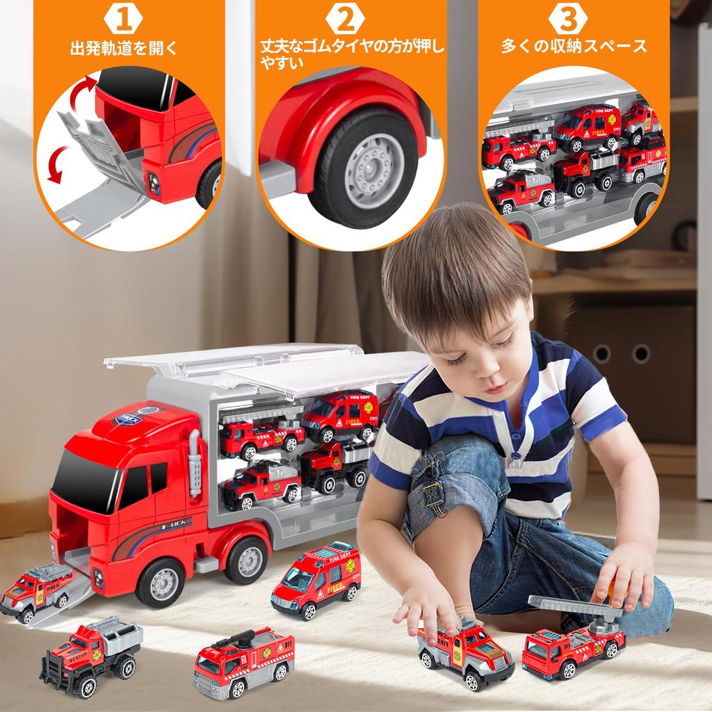 Toy Truck Set with Large Alloy Miniature Fire and Work Construction and Transportable Large 1 Storage 6 Miniature Perfect for Christmas or Birthdays