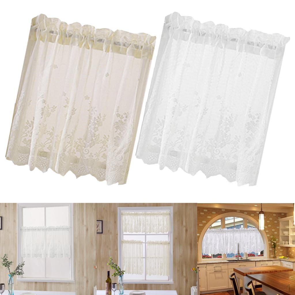 

Embroidered Lace Window Voile Curtain Valance Tiers +White