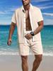 Mens Casual Color Block Breathable Thin Beach Shirt Shorts Set