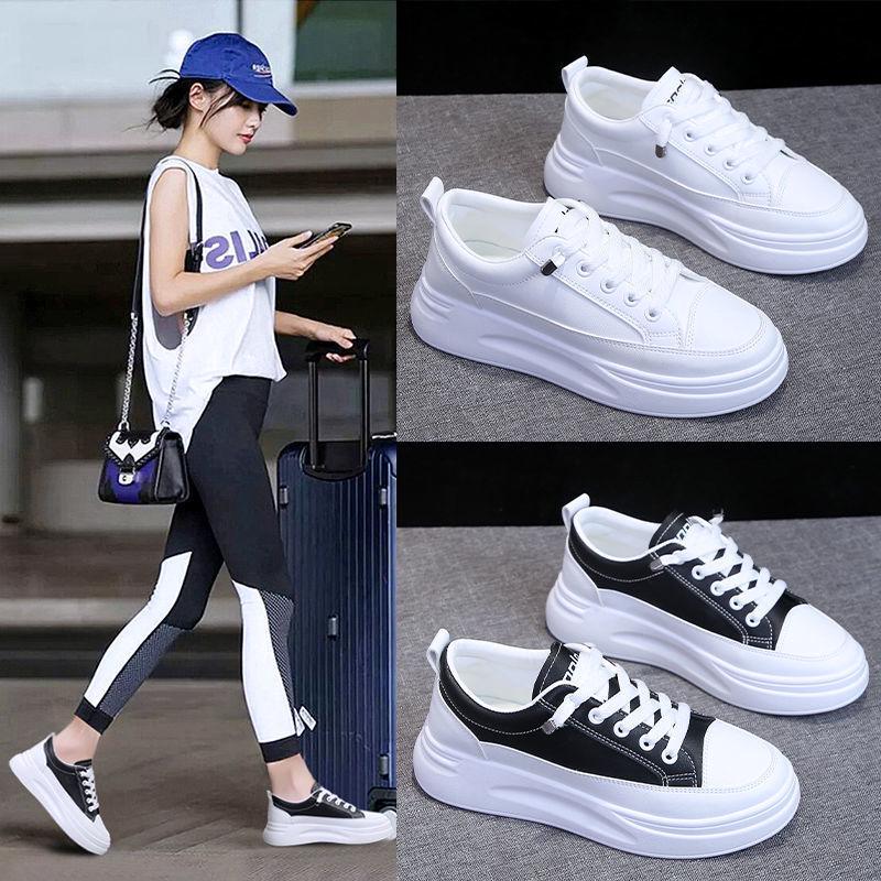 2025 Spring Women's White Korean Style Platform Sneakers – Versatile Height-Increasing Casual Shoes