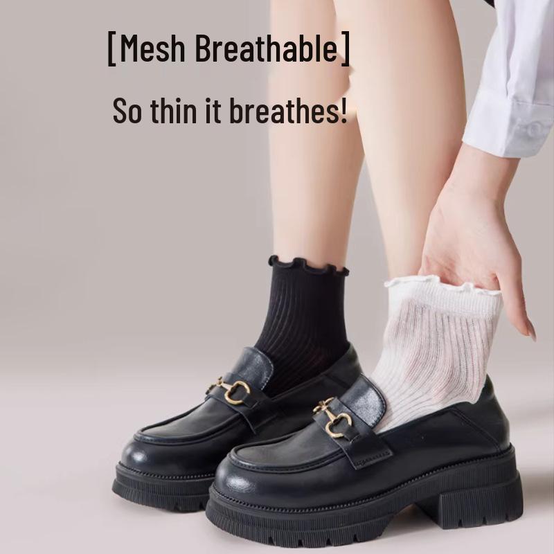 Mulberry Silk Women's Mid-Calf Thin Mesh Lace Stockings for Summer – Seamless Pair with Small Leather Shoes.