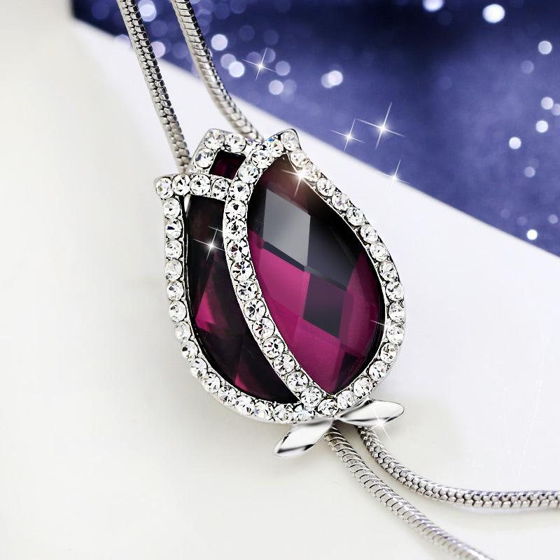 Clothes Versatile Classic Tulip Sweater Chain Autumn And Winter Long Crystal Water Drop Necklace Women