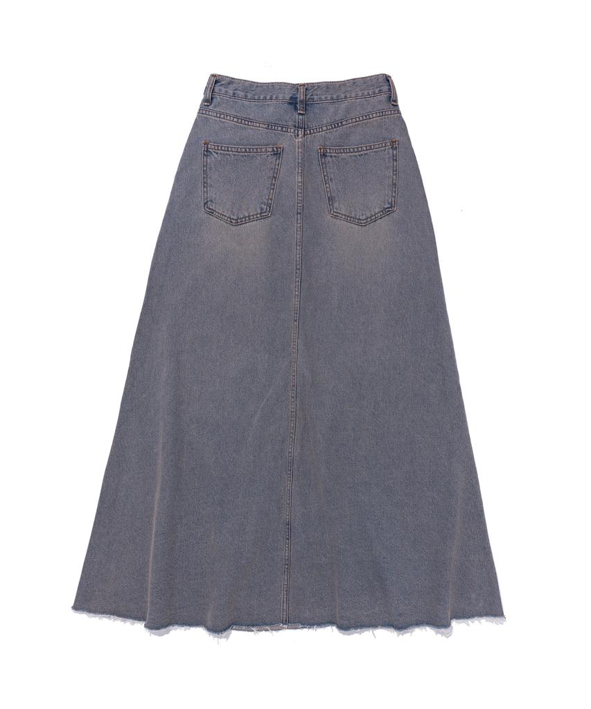 Road Road Maxi Denim Cutoff A-Line Long Skirt (Light Blue)