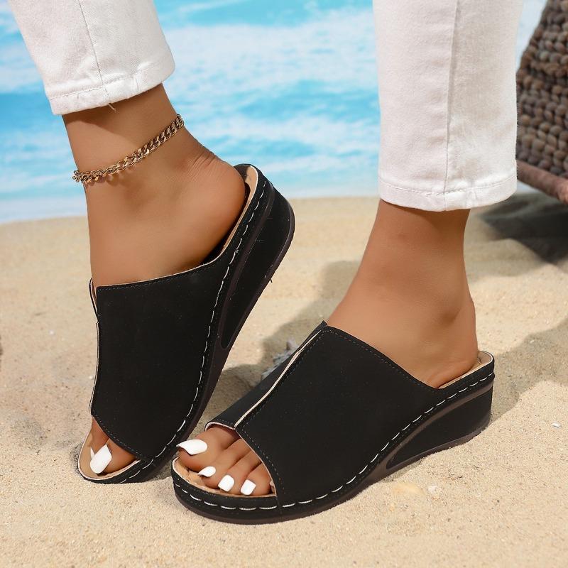 

Тапочки на танкетке с толстой подошвой женские больших размеров с круглым носком повседневные на одной педали однотонные танкетка крутые тапочки женская уличная обувь 43 чёрный