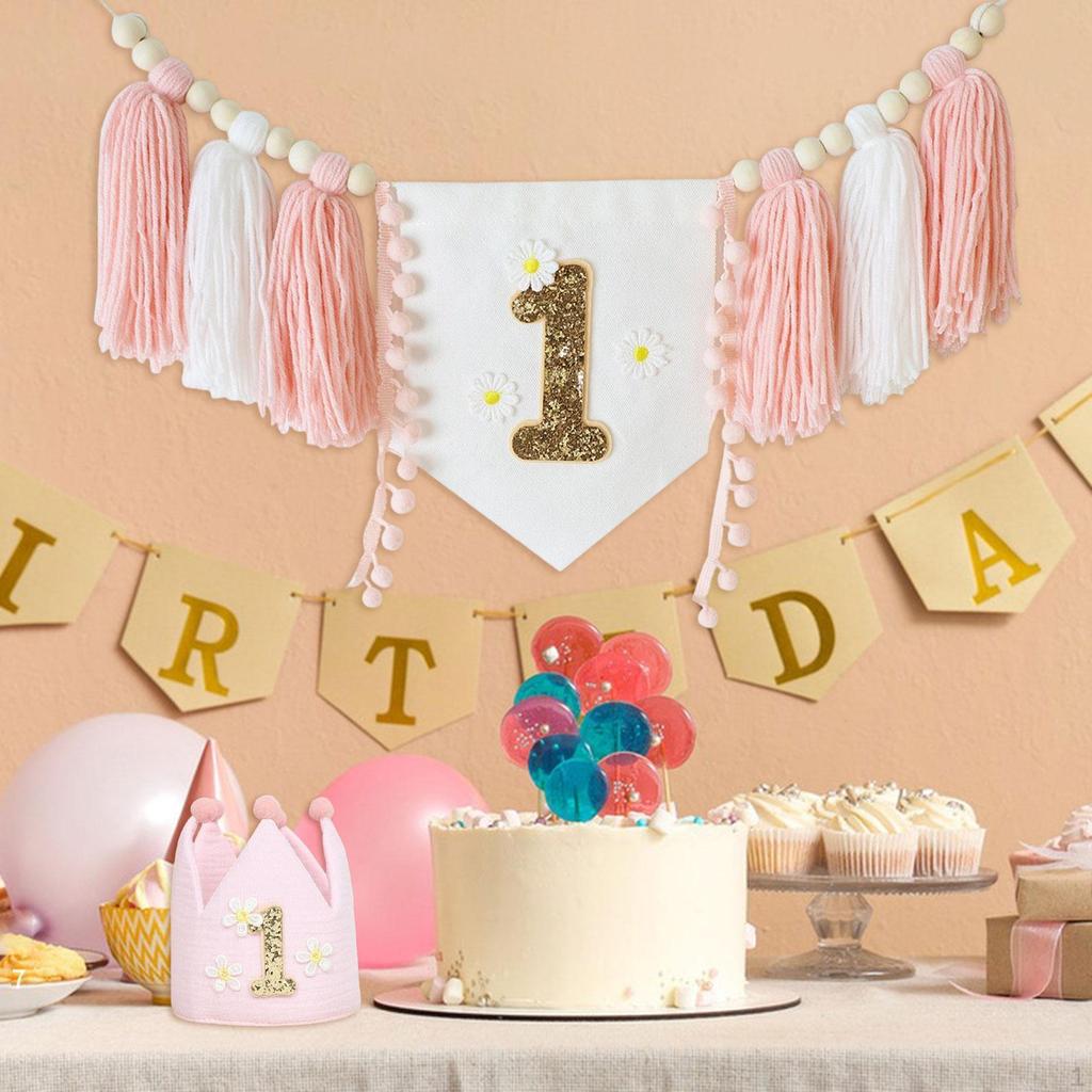 First Birthday Party Decorations High Chair Banner and Crown Hat Decorative Themed Supplies