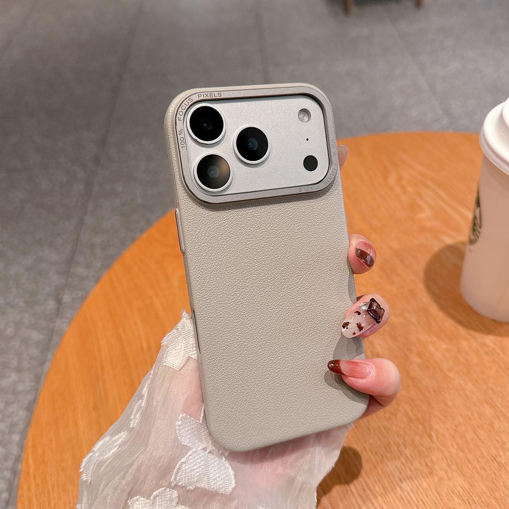 Luxury Matte PU Leather Texture Phone Case for iPhone 17 Air 16 15 14 Plus 13 12 Pro Max Metal Lens Protection Shockproof Cover