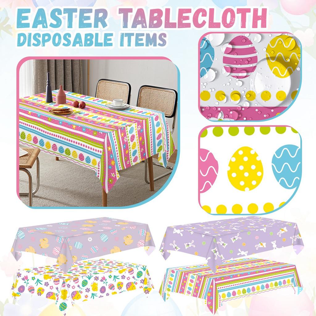 Easter Themed Party Tablecloth Easter Egg Cartoon Tablecloth Disposable Plastic Tablecloth