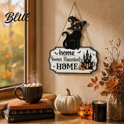 Idee Regalo Uniche per le Feste Halloween Cartello Benvenuto in Legno Gatto Nero Fantasma Zucca Decorazione da Appendere Decorazioni per Interni ed Esterni per Portico Rustico