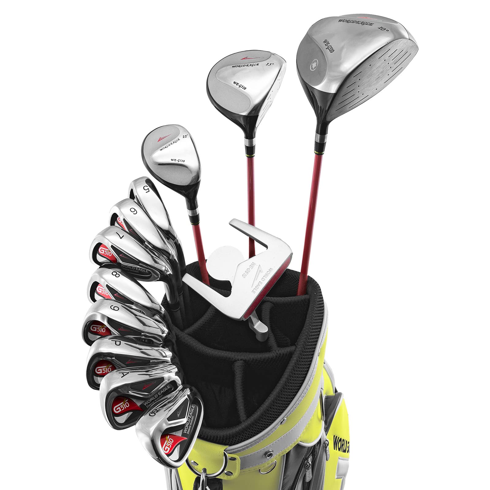 

WORLD EAGLE G510 Club Set 12 Clubs Flex R Bag: CBR5Lime Beginner [Used]