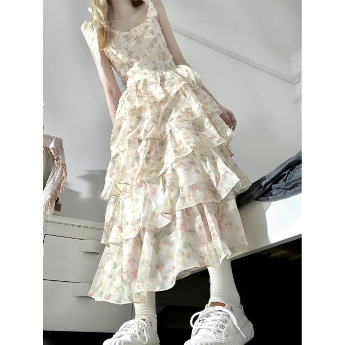 

Летнее цветочное приталенное платье с галстуком-бабочкой для женщин 2025 S