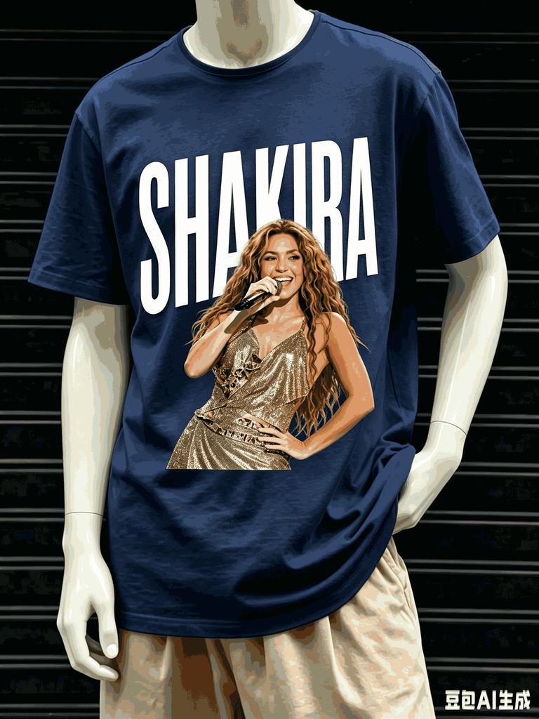 Camiseta Oversize Estampada Shakira Algodón Premium Amigable con la Piel Cuello Redondo Manga Corta Top Oversize Unisex Alta Calidad Clásico
