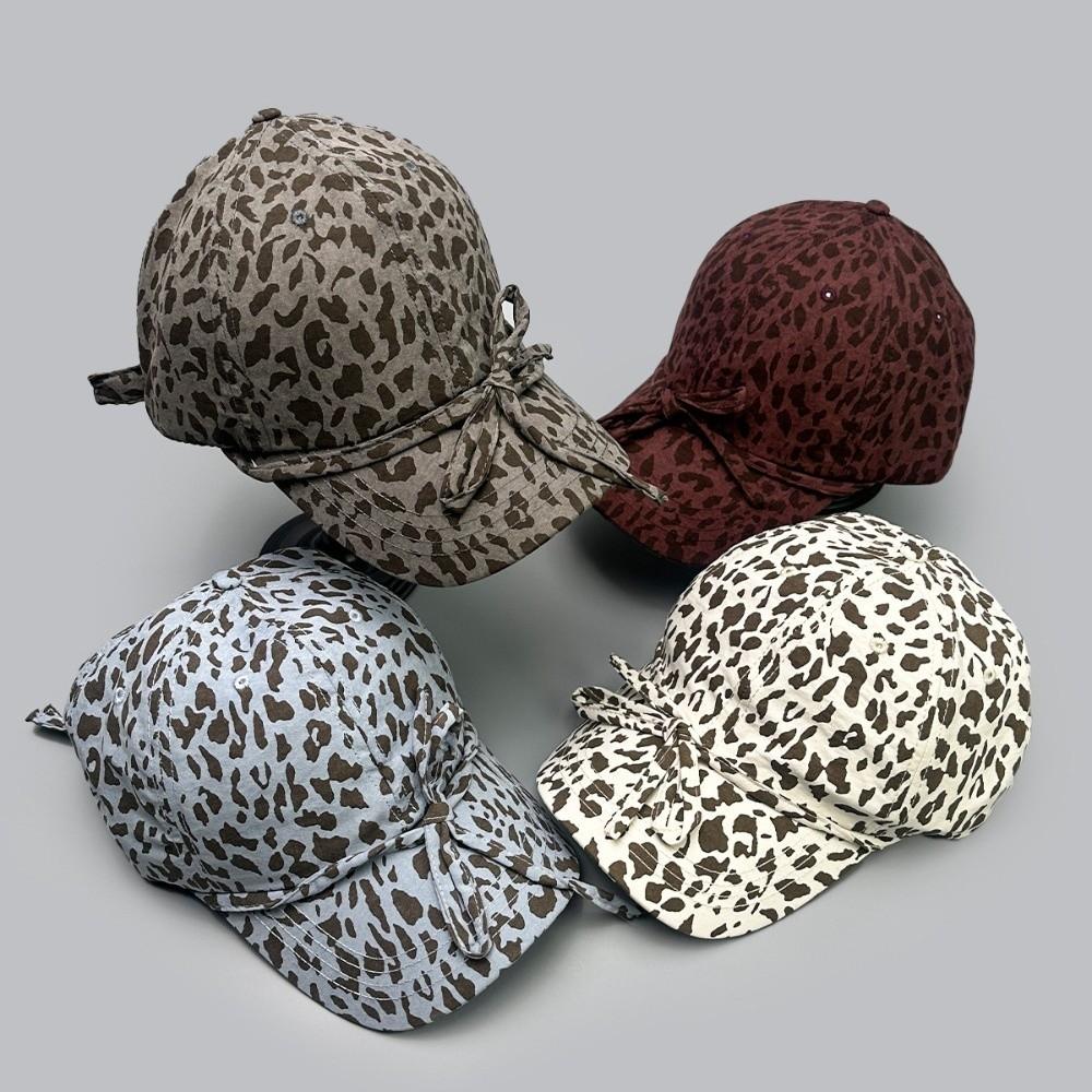 Sunscreen Leopard Print Bow Baseball Cap Adjustable American Style Casquette Y2K Peaked Hat Daily