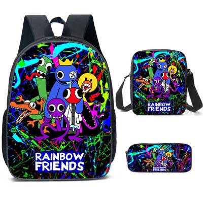 3ks/Sada Rainbow Friends Děti Dítě Školní taška Batoh Taška přes rameno Crossbody Taška Pouzdro na tužky