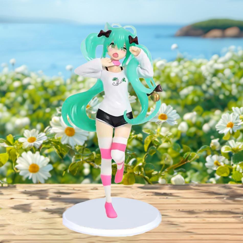 Anime Hatsune Miku Cat Ear Sitting Doll PVC Model Toy Collection Children's Perfect Gift Action Character High Quality