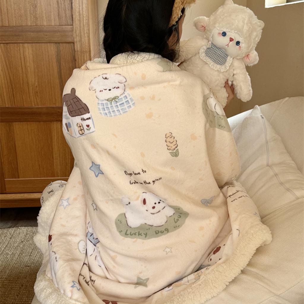 Thickened Lamb & Coral Fleece Cartoon Animation Winter Blanket for Office Nap Air Conditioning Sofa Cover & Kindergarten Use