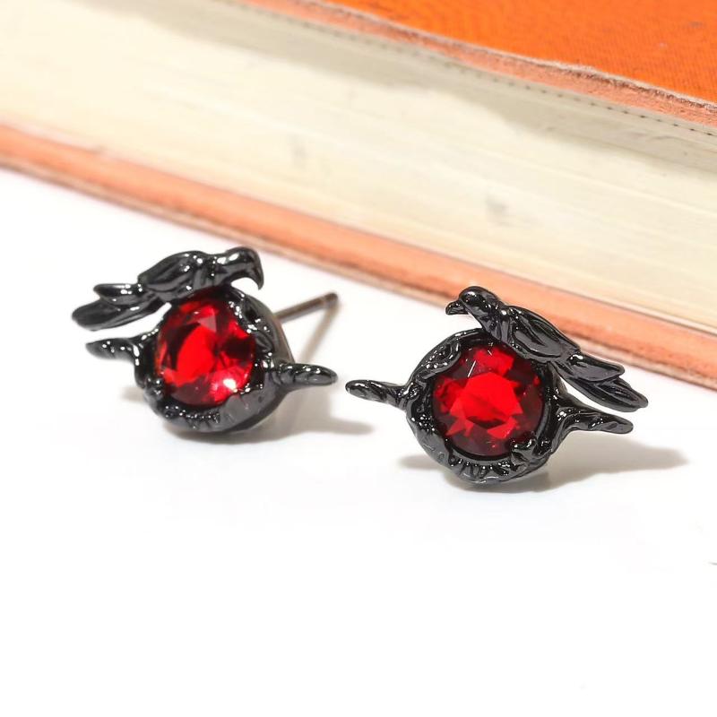 Darkness Goth Crow Red  Ear Studs Earrings Necklace Ring Brooch For Women Jewelry Anime Cosplay Party Accessories Gift
