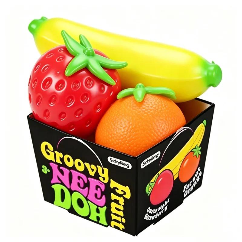 NeeDoh New Fruit Squishy Toy Simulated Strawberry Bananab Orange Fidget Sensory Toy Stress Relief Anti-Anxiety TPR Toy
