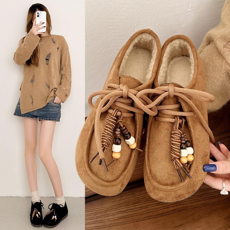 Winter new female kangaroo shoes fleece thickened warm non-slip soft sole Doudou casual shoes cotton shoes