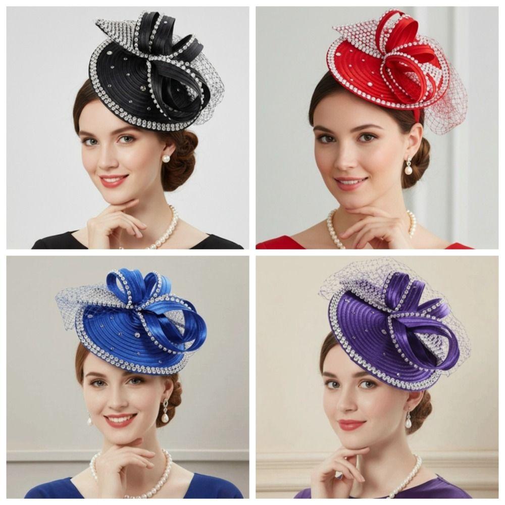 Bowknot Design Fascinator Hat Rhinestone Studded Derby Fascinator Church Sunday