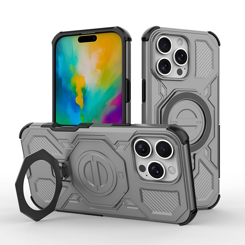 KEYSION Shockproof Magnetic Case for iPhone 16 Pro Max Upright Live Metal Ring Stand Phone Cover for iPhone 15 Pro Max