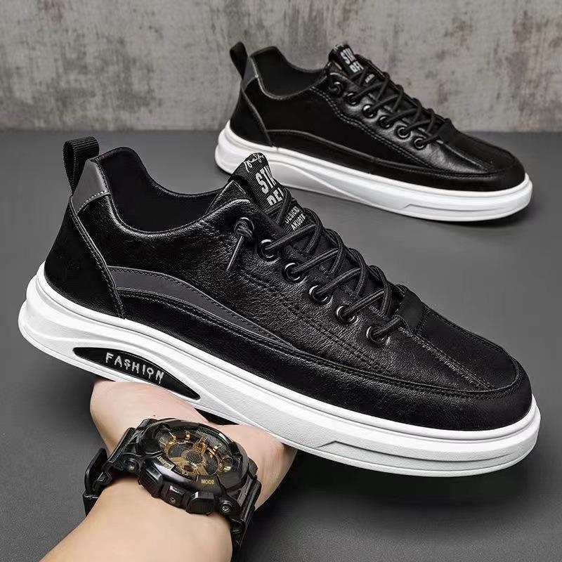 Sneakers Men's New Trend Leather Surface White Shoes Low Top Flat Baseplate Shoes Non-slip Casual Shoes Men