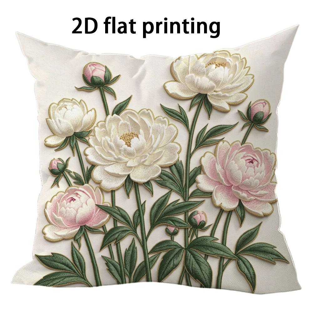 

1pc Vintage Peony Floral Throw Pillow Covers 2D Flat Printed Decorative Cushion Cases for Home Sofa Bedroom Living Room 45x45cm-1pcs
