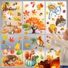 Maple Leaf Window Stickers for Home 9PCS Autumn Forest Animal Clings, Thanksgiving Pumpkin Stickers, Clings Kids Removable Decals Coffee Shop