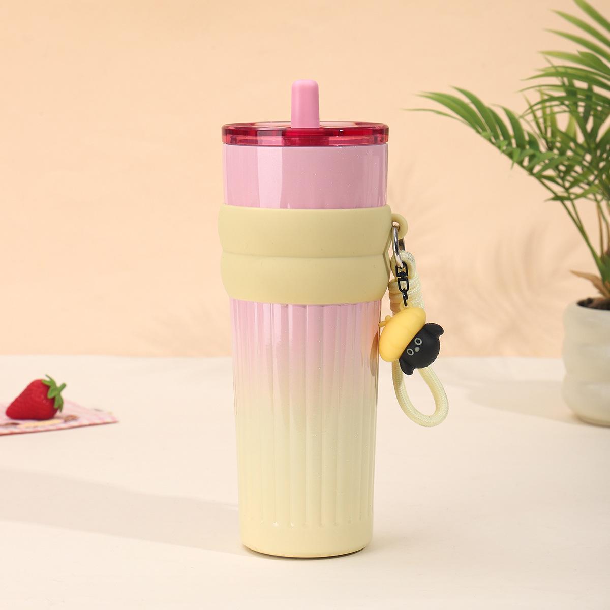 

Stylish Ceramic-Lined Stainless Steel Thermos with Rope and Straw - Large Capacity Portable Outdoor Water Cup 710ml