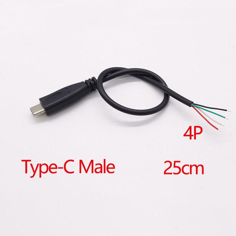 1Pcs USB Type C Micro 2/4 Pin Male / Female Wire Connector Plug Socket DIY Repair Charging Power Supply Extension Cable Cords