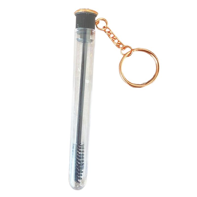 Gold Reusable Eyelash Brush Tube Keychain Plastic Lash Spoolie Container Glitter Cils Mascara Wands Keyring