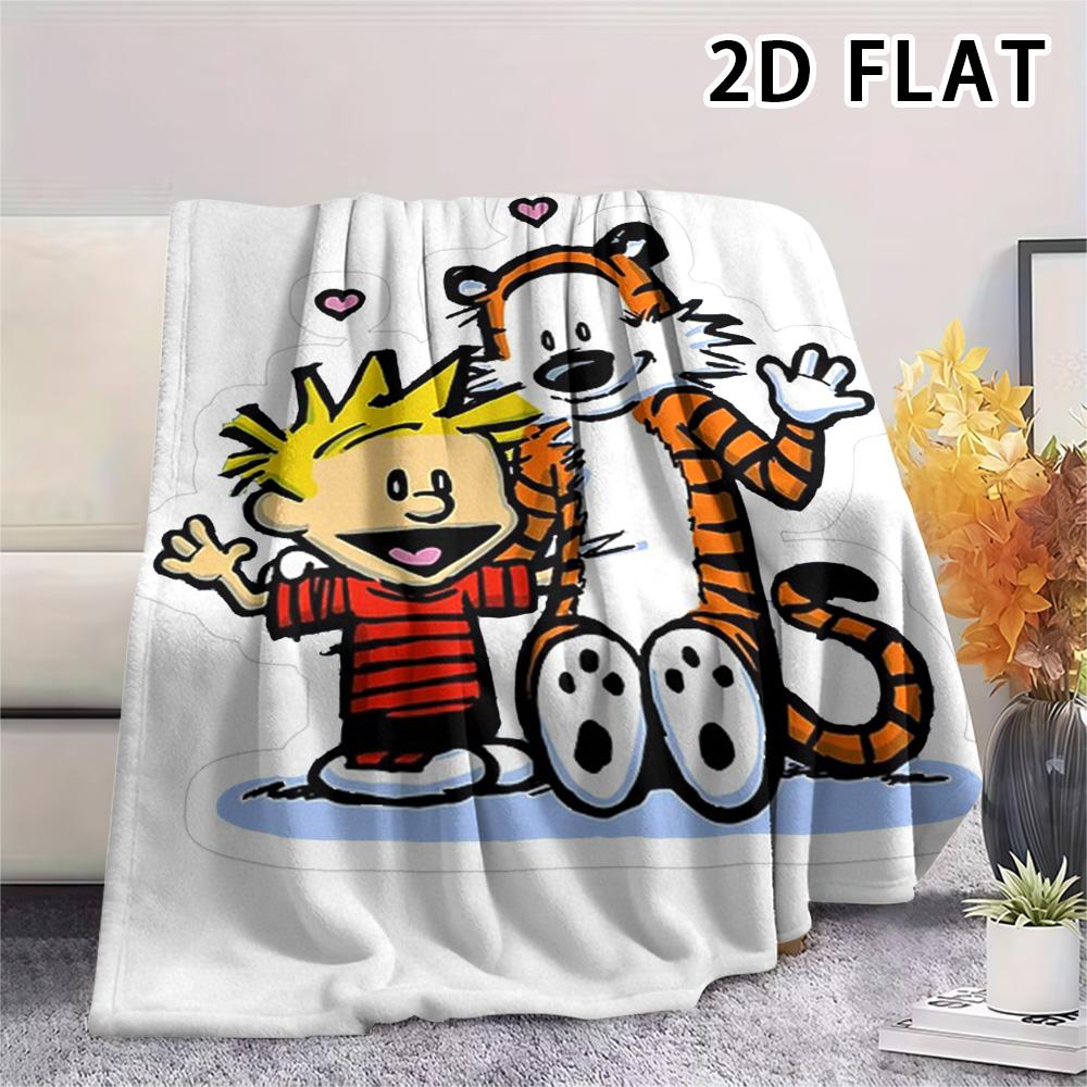 1Pc Calvin and Hobbes Print Flannel Blanket, High quality Comfortable for All Seasons, Home Decor, Warmth and Comfort, Perfect for Christmas Gifts