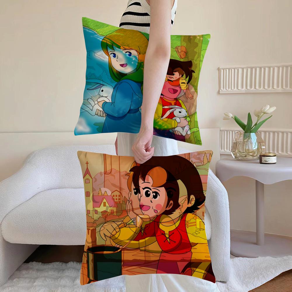 Heidi Peter And Grandpa Alps Goat Mountain Cushion Cover Anti-dustmite Pillowcase Invisible Zipper Silky Short Plush Sofa Cushio
