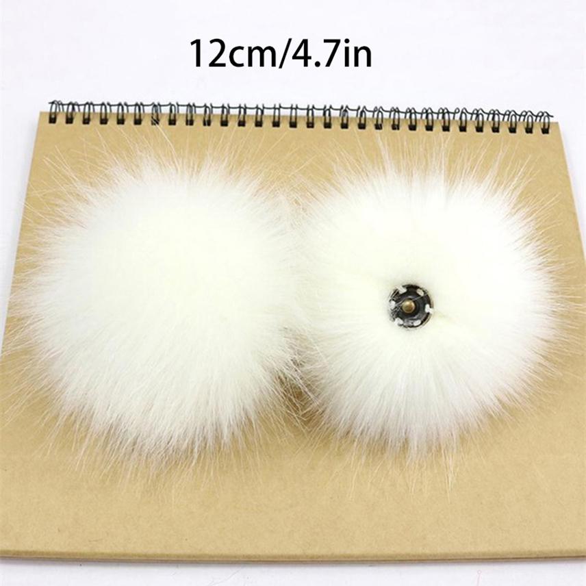 2Pcs Faux Fox Fur Pom-Pom for Hats DIY Crafts Hairball Hat Ball Pompom for Handicrafts with Press Button Toys Accessories