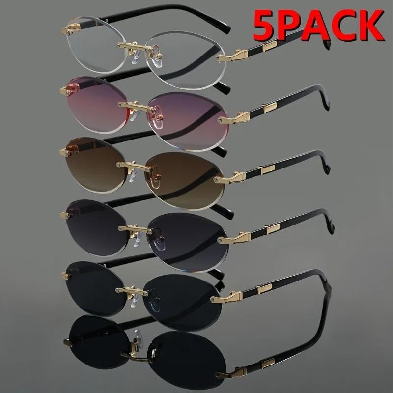 5pcs New Frameless Sunglasses For Men And Women Oval Fashion Glasses Gradient Mirror Lens Simple Vintage Eyewear for Daily Use