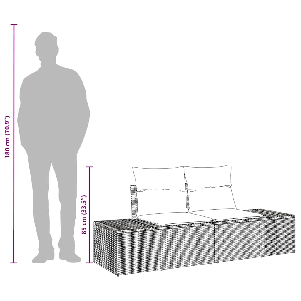 Garden Sofa with Cushions Gray 184 X 62 X 69 Cm Poly Rattan