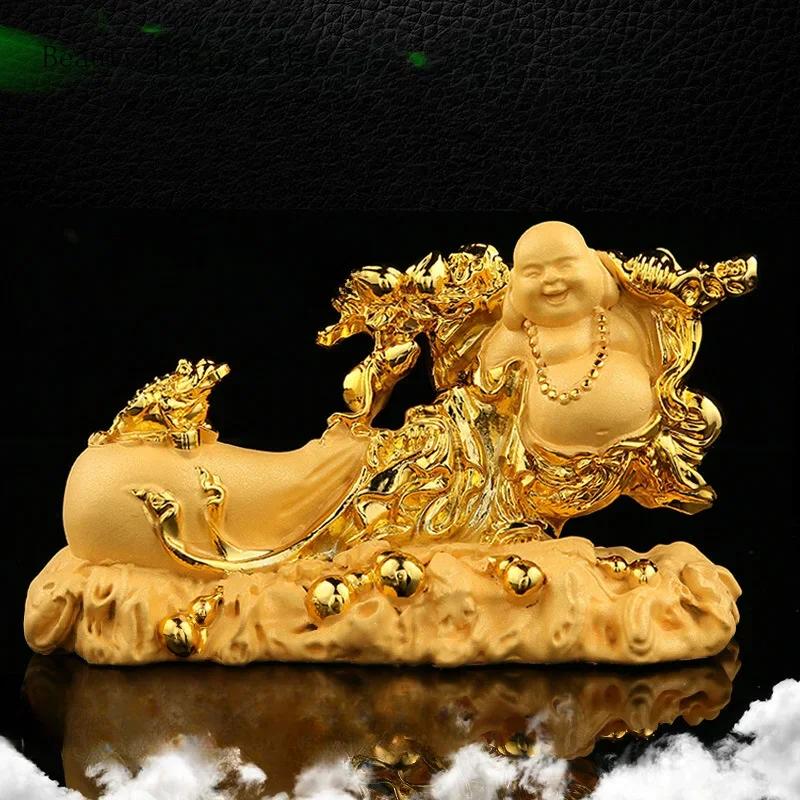 1PCS Resin Money Bag Golden Cicada Buddha Ornament Chinese Style Minimalist Car Number Plate Ornament Gift High-end Gift
