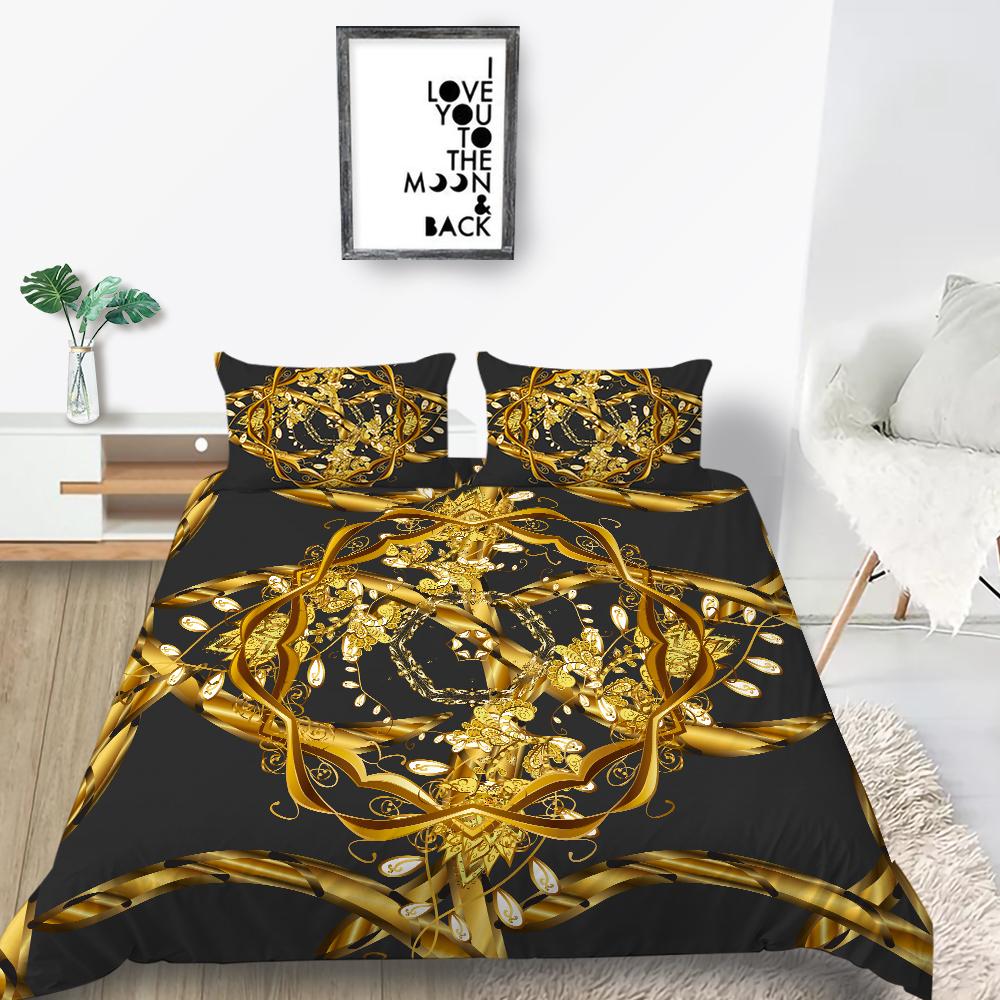 Klassische Luxusbettwäsche, luxuriöser Druck, Bettbezug, Kissenbezug, 2 oder 3 Doppelbetten in voller Größe, Mikrofaserstoff, weich, waschbar, mit Reißverschluss, Heimdekoration