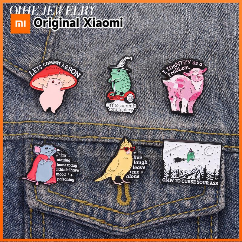 Xiaomi Cartoon Mouse Frog Sheep Brooch Enamel Pins Omw To Curse Your Ass Witch Frog Off To Commit Tom Foolery Brooches Lapel Badge Gift