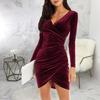 Velvet Bodycon Skirt V-neck Cocktail Dress: Slim & Elegant Evening Wear for Women