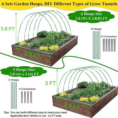 Greenhouse Hoops Set Easy Assembly Grow Tunnel Kit Support Hoops with Clips Arch Frame for Garden Fabric Greenhouse Plastic Films