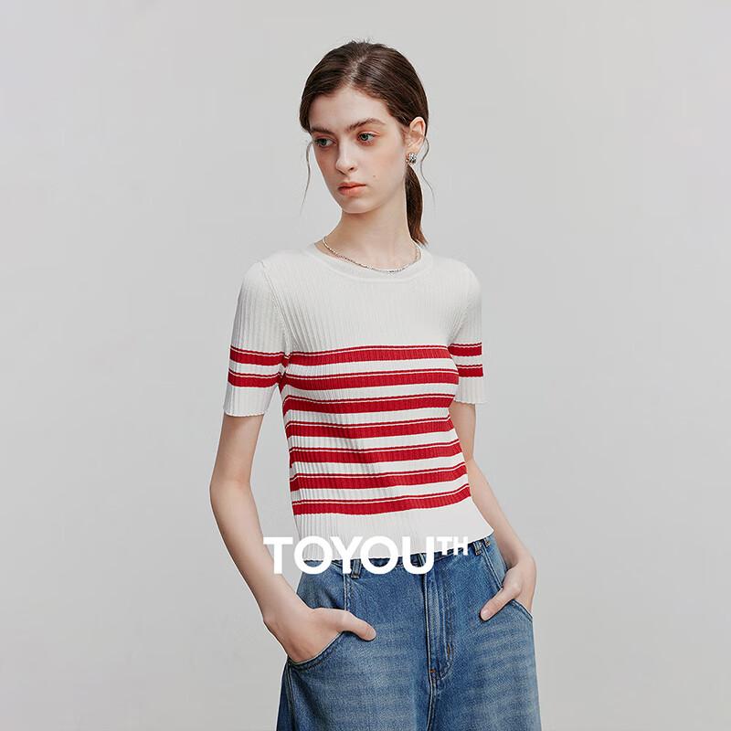 

Женский полосатый трикотажный топ с коротким рукавом из ледяного шелка M