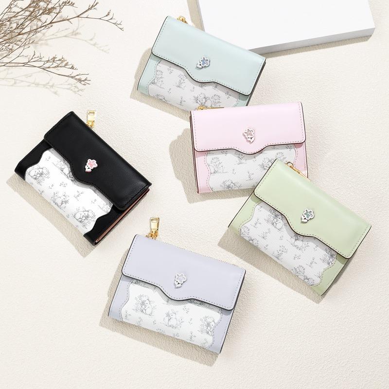 Hot-selling wallet women's card bag simple integrated flowers and plants small fresh girls change bag zipper