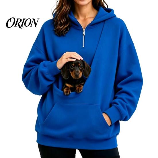 Travel Sweatshirt with Front Pouch Women Hoodie Pet Carrier Pocket, Half Zipper Pullover Sweatshirt, Dog for Small Pets Loose Fit Long Sleeve