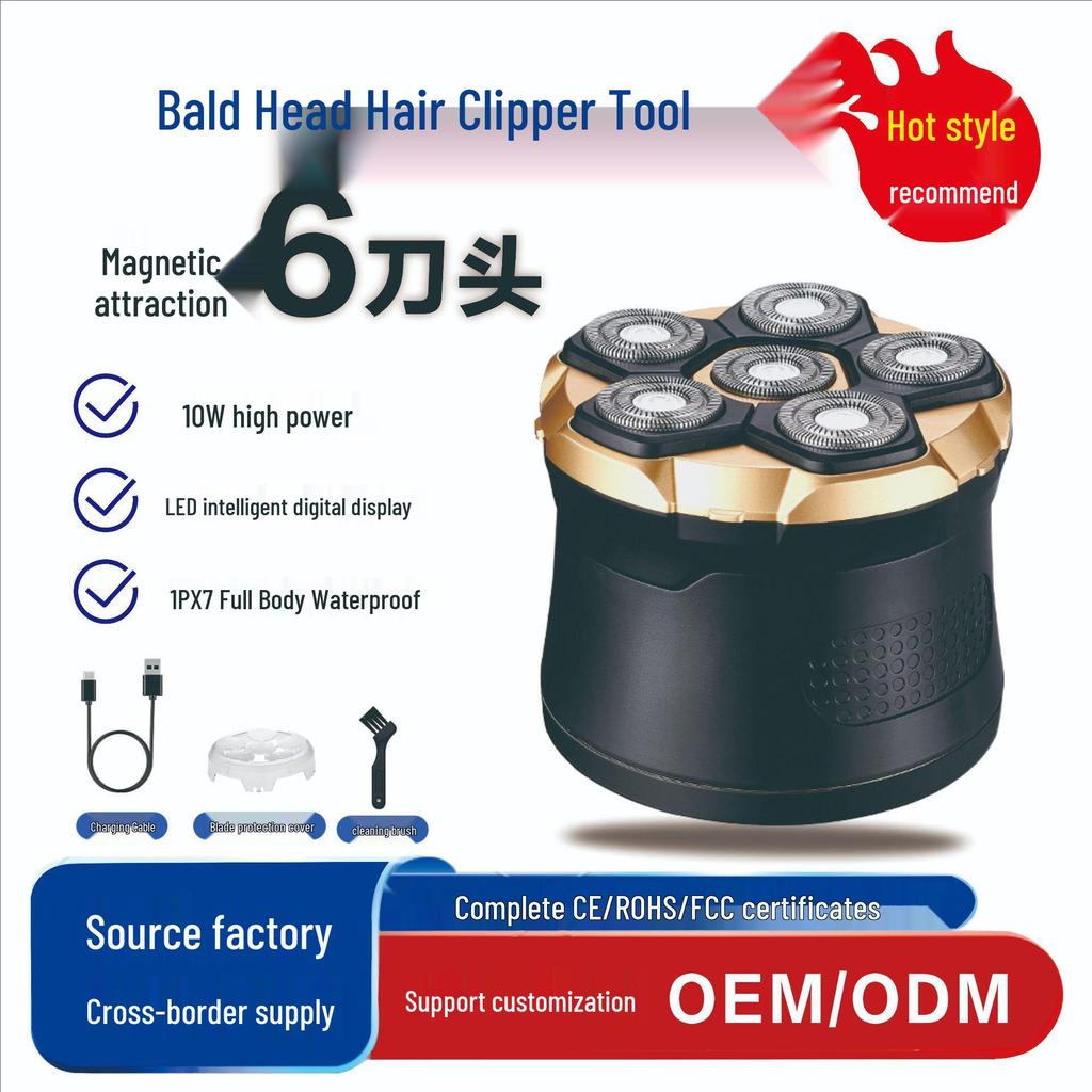 High-Power Magnetic Electric Shaver for Head & Beard with Six Blades